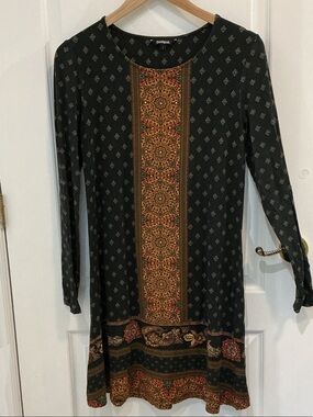 Desigual Black Dress with Gold and Rust Ornate Center Panel, size L. BUNDLE!
